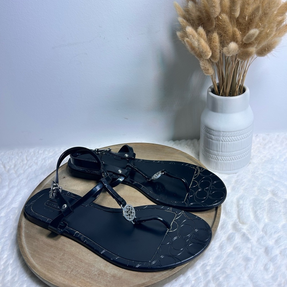 COACH Pansy T-Strap Jelly Sandals . Black Sz 11